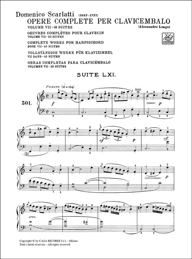 Opere Complete Per Clavicembalo Vol. VII - Ed. A. Longo - Sonate 301-350 - pro cembalo